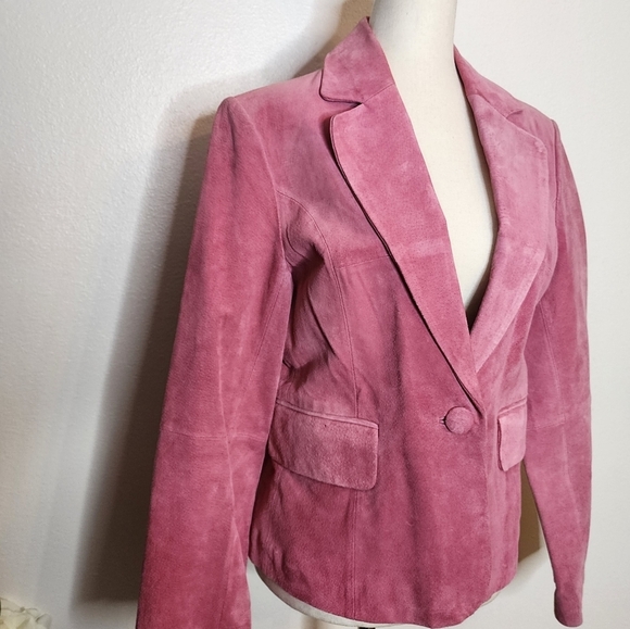 Vintage Hot Pink Genuine Suede Coat Jacket Evening Blazer Leather Bernado - Picture 8 of 16